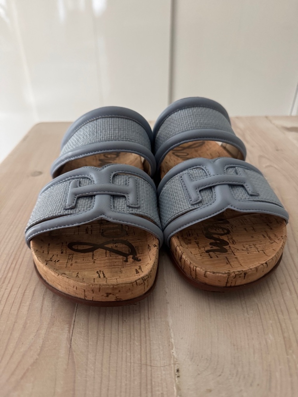 Sam Edelman Light Blue Dual-Strap Cork Slide Sandals - Picture 4 of 6